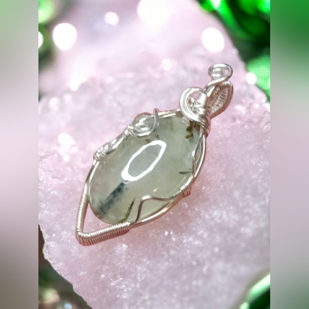 Artisan Prenite W/ Epidote Fine Silver Pendant